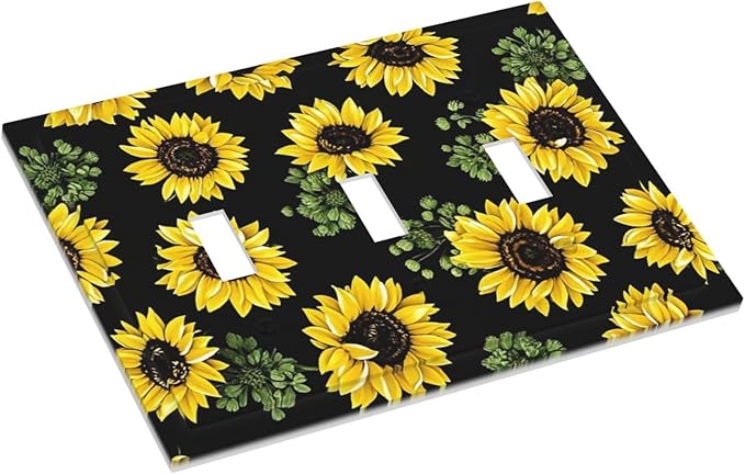 Decorative Switch Plates Floral Sunflower Plants Flowers 3 Gang Wall Plate Triple Toggle Light Switch Cover Faceplate Electrical Wall Panels For Bed Room Farmhouse Decor