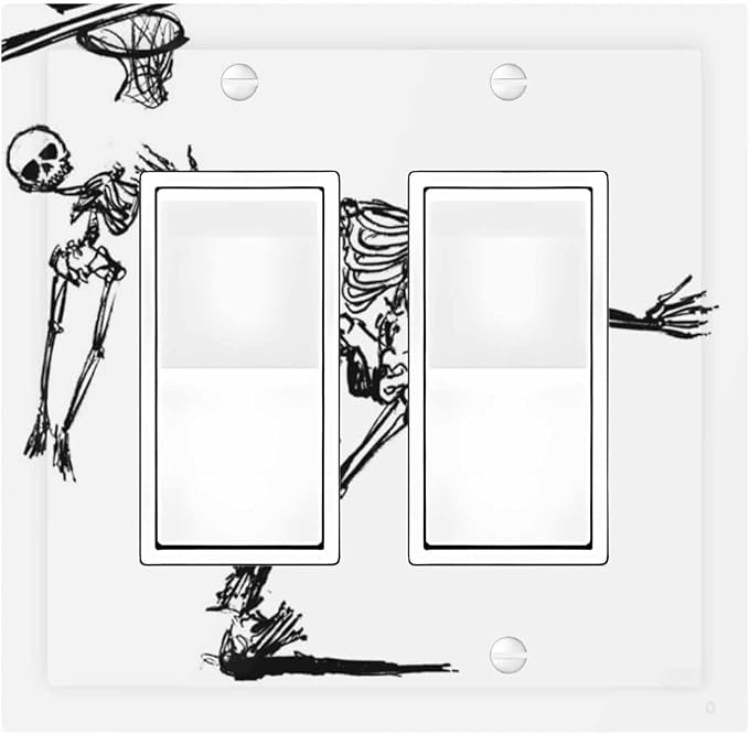 Decorative Outlet Covers Skeleton Basketball Funny Skull Stick Figure 2 Gang Double Gfci Rocker Electrical Wall Panels Light Switch Cover Plate For Home Office Decor