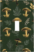 Decorative Light Switch Cover Plate Cute Gold Mushtroom Green Plant Leaf 1 Gang Single Toggle Wall Plates for Electrical Outlet Covers Switch Plate Covers Faceplate for Bedroom Decor