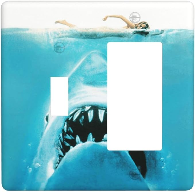Beach Shark Oceanjaws Movie Vintage Look Outlet Covers 1 Toggle 1 Rocker Combination Decorative Wall Plate Electrical Switch Plates Light Switch Cover Plate for Bathroom Kids Room Decor