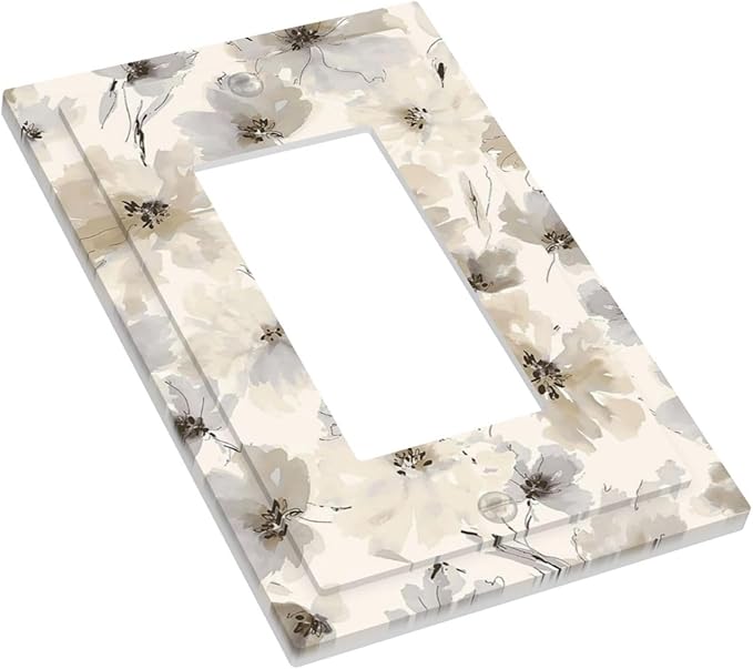 Decorative Outlet Covers Beige Flower Watercolor Flower 1 Gang Single Rocker Light Switch Cover Plate GFCI Wall Plates Electrical Switch Plate Cover for Bedroom Home Decor