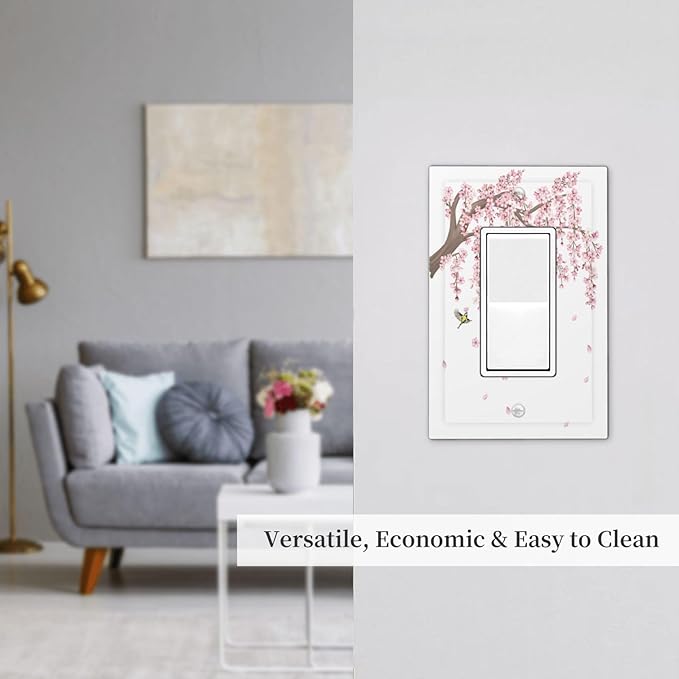 Pink Flower Tree Branch Cherry Blossom Tree Floral Birds Decorative Outlet Covers 1 Gang Single Rocker Light Switch Cover Plate Wall Plates GFCI Faceplate for Bedroom Living Room Decor