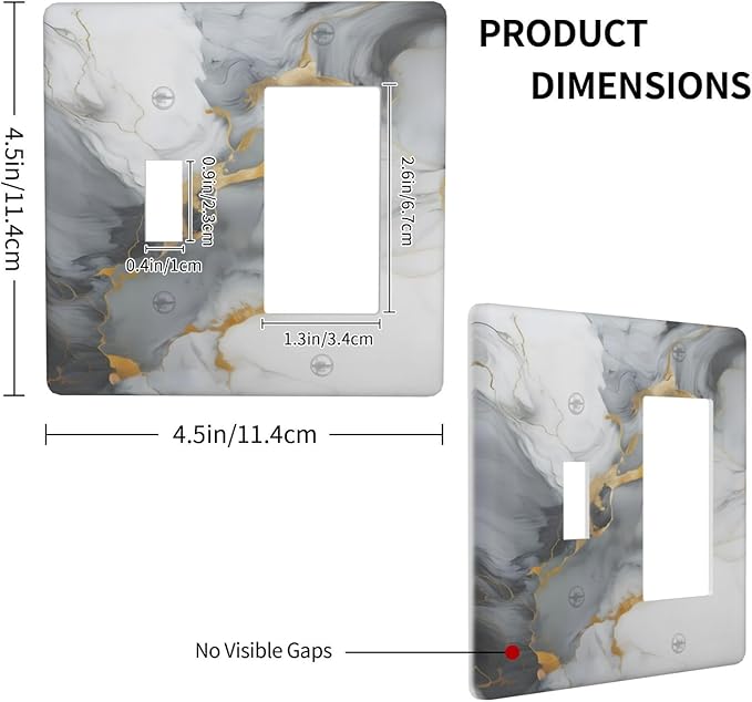 Gold Marble Grey Art Abstract Luxury Print Outlet Covers 1 Toggle 1 Rocker Combination Decorative Wall Plate Electrical Switch Plates Light Switch Cover Plate for Kitchen Bathroom Decor