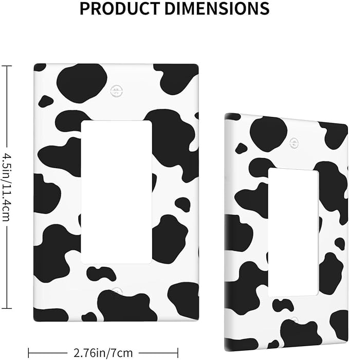 Black White Cow Print 1-Gang Rocker Wall Plate, Farm Cow Pattern Switch Cover, Rustic Western Farmhouse Country Home Decor