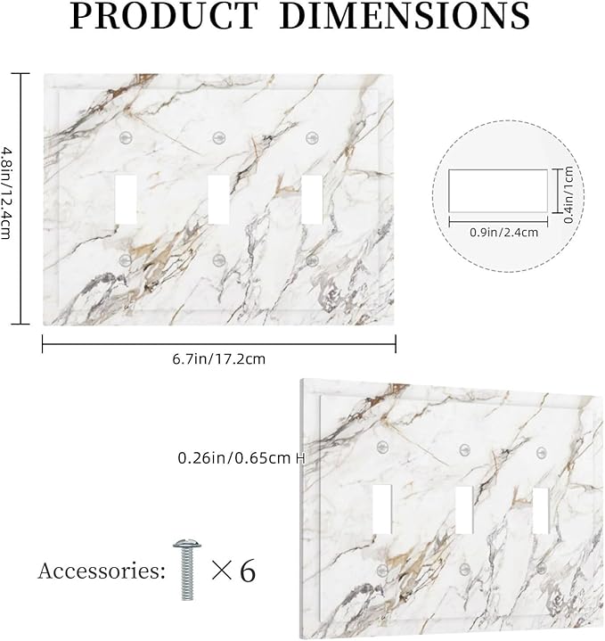 Light Switch Cover Plate White Brown Marble Abstract Modern Luxury 3 Gang Triple Toggle Decorative Switch Plates Wall Plates Electrical Switchplate Faceplate for Bathroom Kitchen Decor