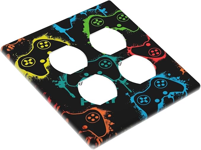 Gaming Hippie Gamer Modern Gamepad Colorful Graffiti Outlet Covers 2 Gang Double Duplex Decorative Light Switch Covers Electrical Wallplates Socket Faceplate for Kids Room Nursery Decor