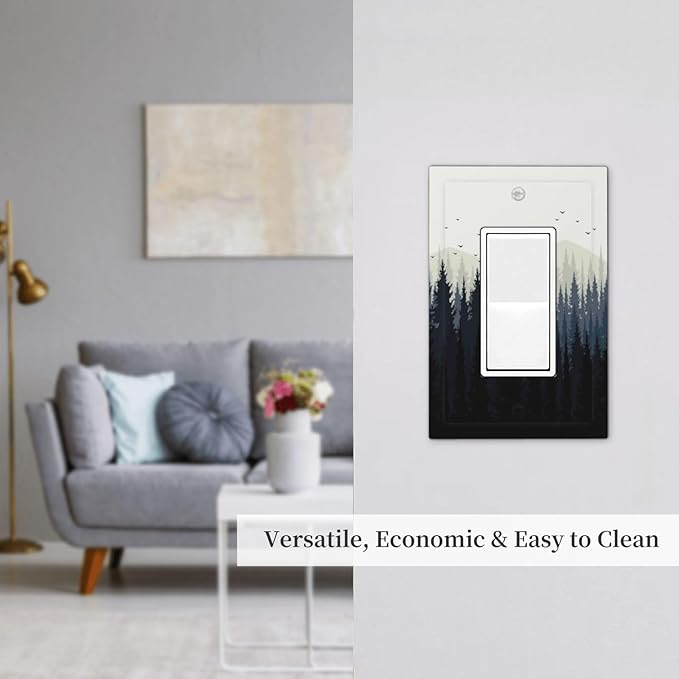 Decorative Outlet Covers Forest Pine Tree Mountains Black Bird 1 Gang Single Rocker Light Switch Cover Plate Wall Plates Gfci Faceplate For Bed Room Farmhouse Decor