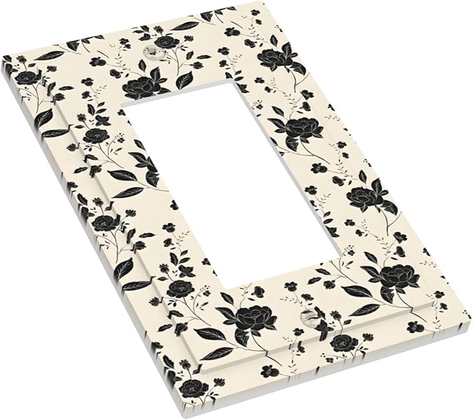 Black Rose Dark Romance Wildflowers Floral Decorative Outlet Covers 1 Gang Single Rocker Light Switch Cover Plate Wall Plates GFCI Faceplate for Bedroom Living Room Decor
