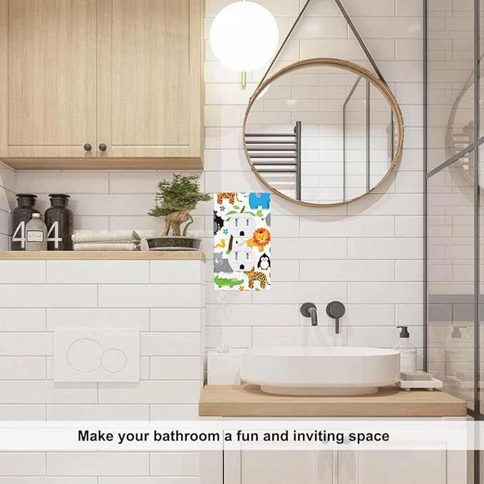 Cartoon Jungle Safari Animals Outlet Covers Colorful Elephant Giraffe Lion Woodland Wildlife Duplex Receptacle Wall Plate Standard 1-Gang 4.5" X 2.76" for Boys Girls Room