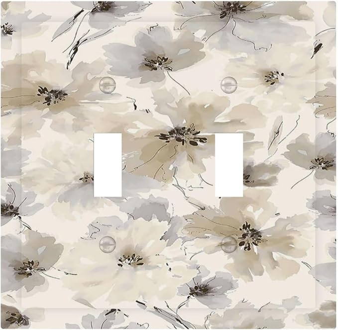 Decorative Switch Plate Covers Beige Flower Watercolor Flower 2 Gang Double Toggle Light Switch Cover Plate Electrical Wall Plate Outlet Cover Outlet Light Switch Cover for Bedroom Home Decor