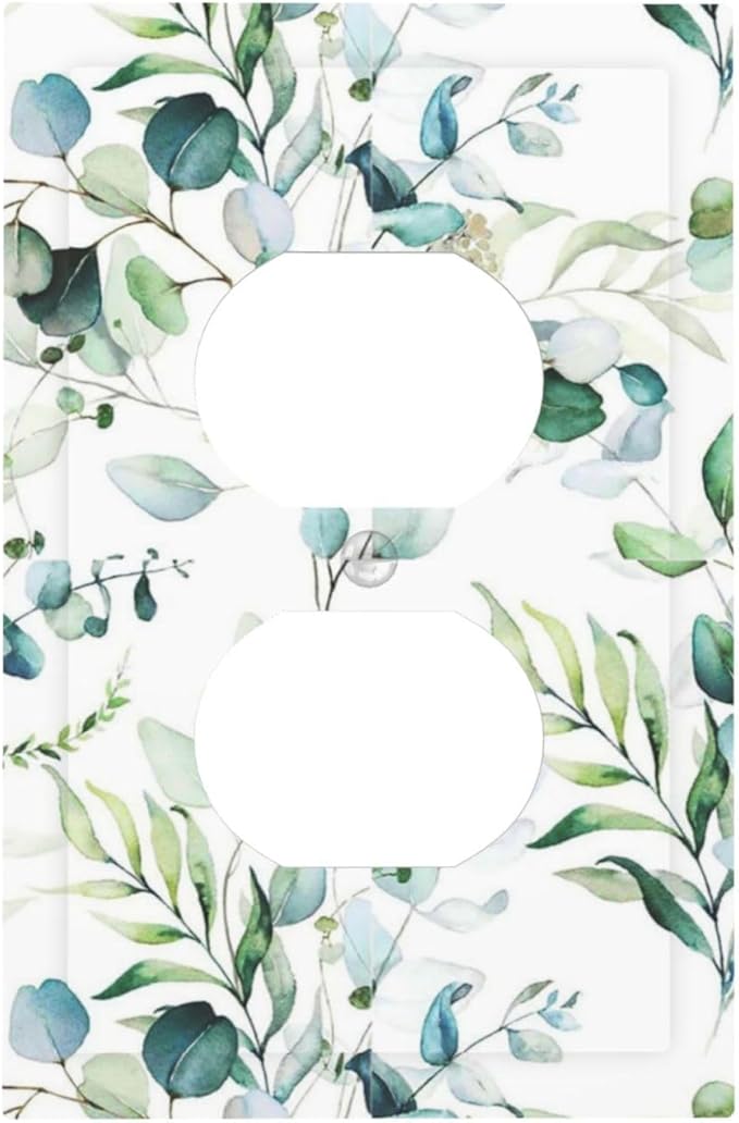 Green Olive Sage Eucalyptus Leaves 1 Gang Receptacle Wall Plate Duplex Outlet Covers Decorative Single Device Switchplate Face Wallplate Bedroom Decorate