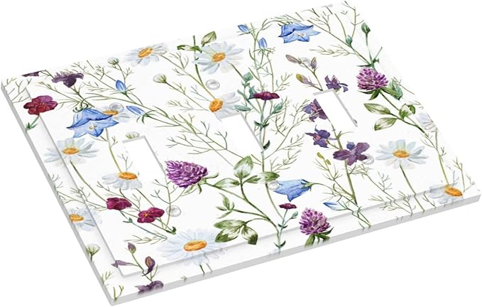 Floral Boho Multicolor Flower Plant Leaves Decorative Switch Plates 3 Gang Wall Plate Triple Toggle Light Switch Cover Faceplate Electrical Wall Panels for Bedroom Living Room Decor