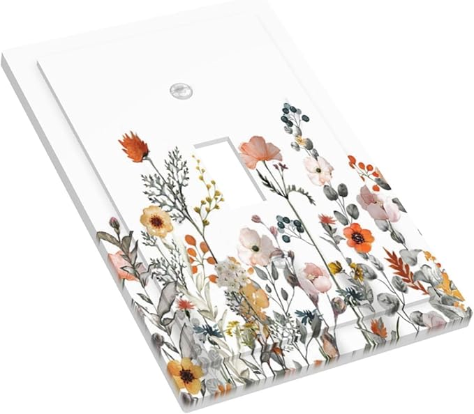 Decorative Light Switch Cover Colorful Wildflowers Boho Vintage Floral 1 Gang Single Toggle Device Electrical Faceplate Switchplates Decorator Outlet Wall Plate For Bed Room Living Room