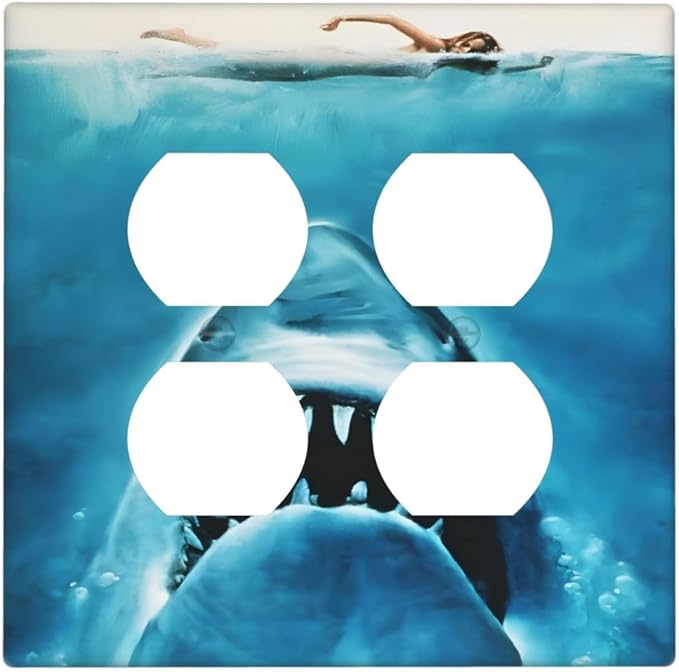 Swimming Woman Funny Shark Blue Ocean Outlet Covers 2 Gang Double Duplex Decorative Light Switch Covers Electrical Wallplates Socket Faceplate for Kids Room Bedroom Decor