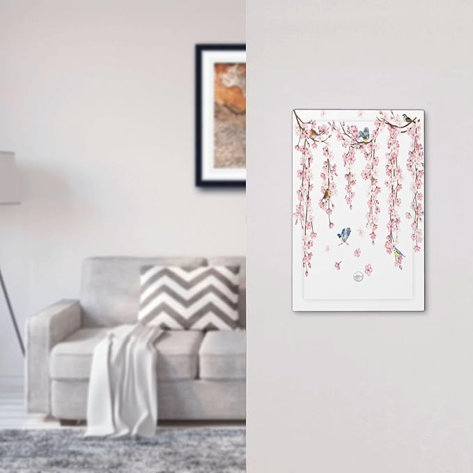 Pink Cherry Blossom Flower Vine Floral Tree Branch Birds Light Switch Cover Plate 1 Gang No Device Blank Electrical Wall Plates Faceplate Decorative Switch Plate Covers for Bedroom Living Room Decor