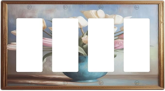 Decorative Art Light Switch Covers Tulips In Vase 4 Gang Rocker Decora Outlet Covers Electrical Faceplate GFCI Wall Plate for Home Decor