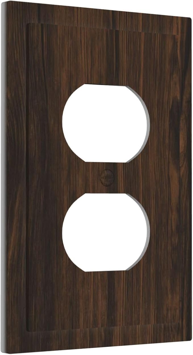 Outlet Covers Dark Brown Wood Grain Rustic Country Wooden 1 Gang Duplex Light Switch Cover Plate Decorative Wall Plates Socket Cover Electrical Switchplate for Farmhouse Home Decor