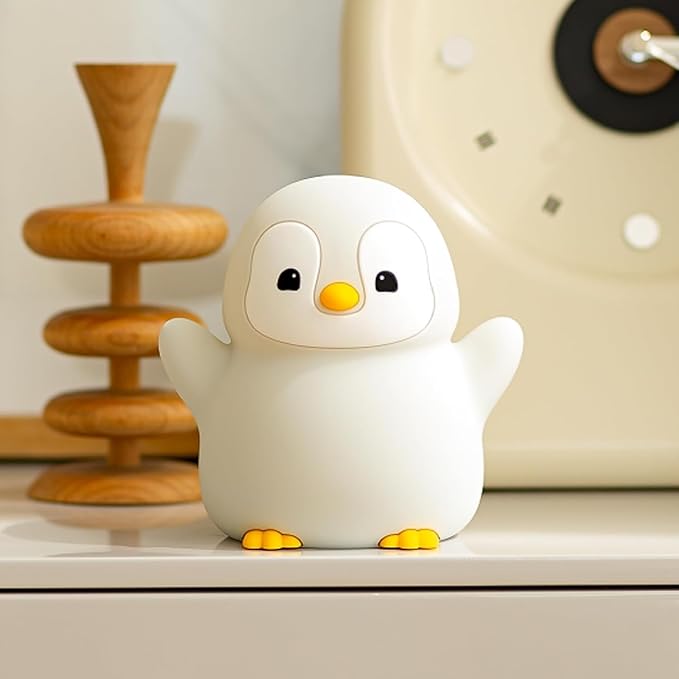 YR YRHH-PET Cute Penguin Night Light, LED Squishy Xmas Penguin Lamp, Food Grade Silicone Dimmable Nightlight, Kids Gray Penguins Light, Rechargeable Light Up Penguins Gifts, Kids Room College Decor