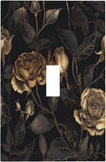 Black Floral Dark Vintage Gold Rose Flower Decorative Light Switch Cover 1 Gang Single Toggle Device Electrical Faceplate Switchplates Decorator Outlet Wall Plate for Bedroom Living Room Decor