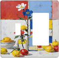 Color Block Floral Still Life Art Red Yellow Blue Abstract Outlet Covers 1 Toggle 1 Rocker Combination Decorative Wall Plate Electrical Switch Plates Light Switch Cover Plate for Farmhouse Bedroom