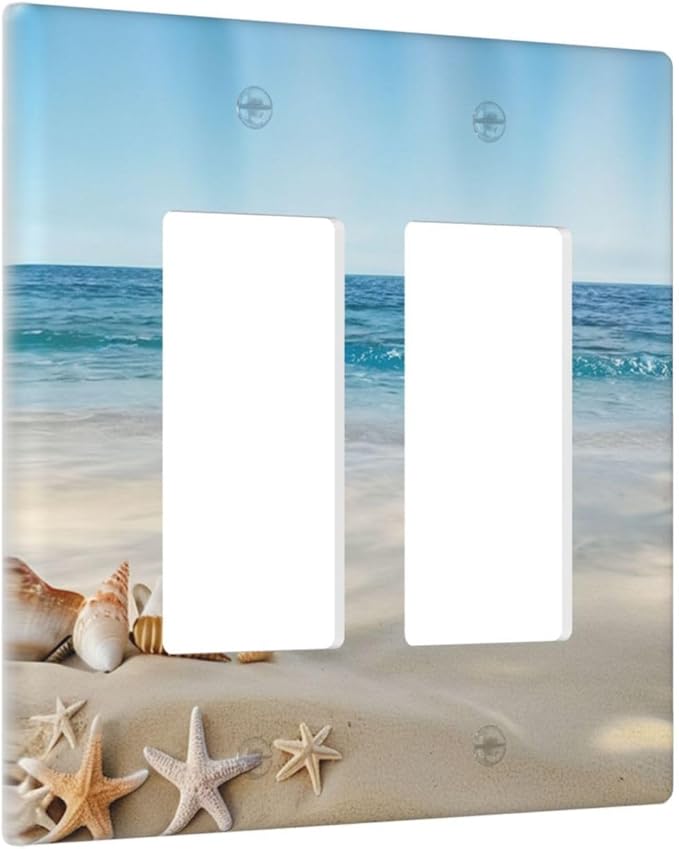 Outlet Covers Summer Beach Starfish Shells 2 Gang Light Switch Cover Plate Double Rocker Switch plate Covers Decorative Wall Plates Electrical GFCI Receptacle for Bathroom Home Decor