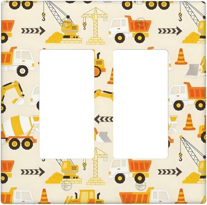 Decorative Outlet Covers Construction Vehicle Yellow Trucks Diggers 2 Gang Light Switch Cover Plate Double Rocker Wall Plates for Electrical Outlets Switch Plate Covers for Home Decor