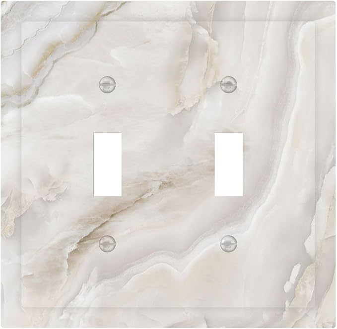 Abstract Luxury White Marble Texture Decorative Switch Plates 2 Gang Double Toggle Outlet Light Switch Cover Wall Plate Electrical Faceplate for Bathroom Kitchen Living Room Decor