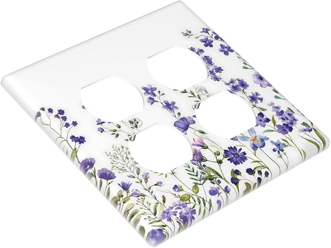 Lavender Wildflowers Purple Flowers Plant Floral Outlet Covers 2 Gang Double Duplex Decorative Light Switch Covers Electrical Wallplates Socket Faceplate for Bedroom Living Room Decor