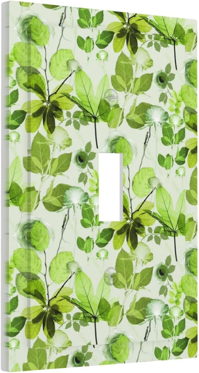 Green Leaves Spring Plant Floral Decorative Light Switch Cover 1 Gang Single Toggle Device Electrical Faceplate Switchplates Decorator Outlet Wall Plate for Bed Room Living Room Decor