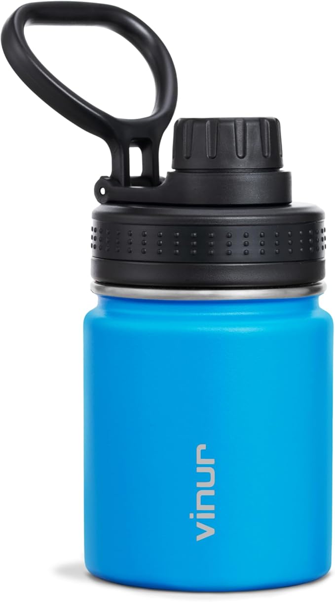 Vinur 8 oz Small Water Bottle for Purse-18/8 Stainless Steel Vacuum Insulated Mini Water Bottle for Kids Lunchbox, Handbag, Reusable Metal Leak Proof Flask, Sky Blue