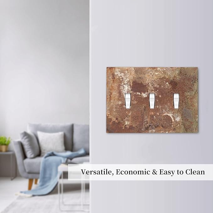 Decorative Switch Plates Shabby Old Aged Rusty Antique Brass Metal 3 Gang Wall Plate Triple Toggle Light Switch Cover Faceplate Electrical Wall Panels For Farmhouse Cabin Decor