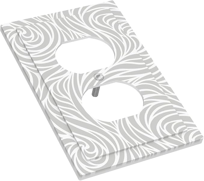 Silver Swirls Duplex Wall Plate - 1-Gang Standard US Size Modern Abstract Wave Vortex, Neutral Gray Decorative Outlet Covers for Contemporary Home Decor