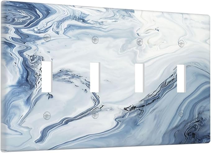 Light Switch Covers Blue Marble Pattern Quad Toggle 4 Gang Wall Plate Electrical Faceplate Decorative Switch Plates for Bedroom living Room Decor