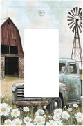Retro Trucks Old Barn Windmill Teal Car Rustic Decorative Outlet Covers 1 Gang Single Rocker Light Switch Cover Plate Wall Plates GFCI Faceplate for Farmhouse Home Decor