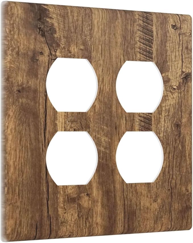 Rustic Brown Wood Distressed Wood Print Outlet Covers 2 Gang Double Duplex Decorative Light Switch Covers Electrical Wallplates Socket Faceplate for Farmhouse Home Decor