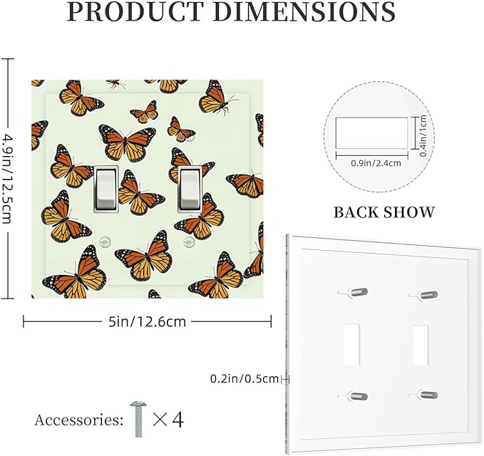 Monarch Butterfly Double Toggle Switch Cover - 2-Gang Standard US Size Butterfly Migration Light Switch Covers, Vibrant Orange Whimsical Garden for Girls Room