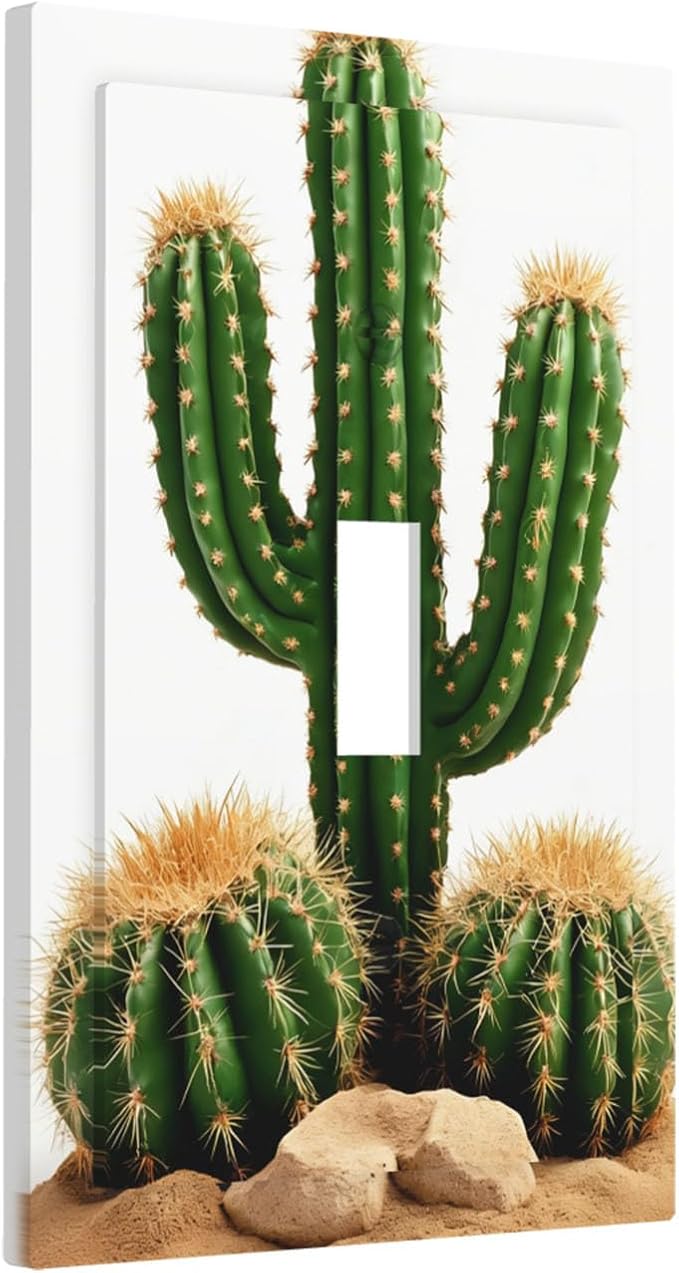 Boho Cactus Garden 1-Gang Toggle Light Switch Plate, Minimalist Desert Landscape Design Decorative Wall Plate for Bedroom Bathroom Living Room Decor