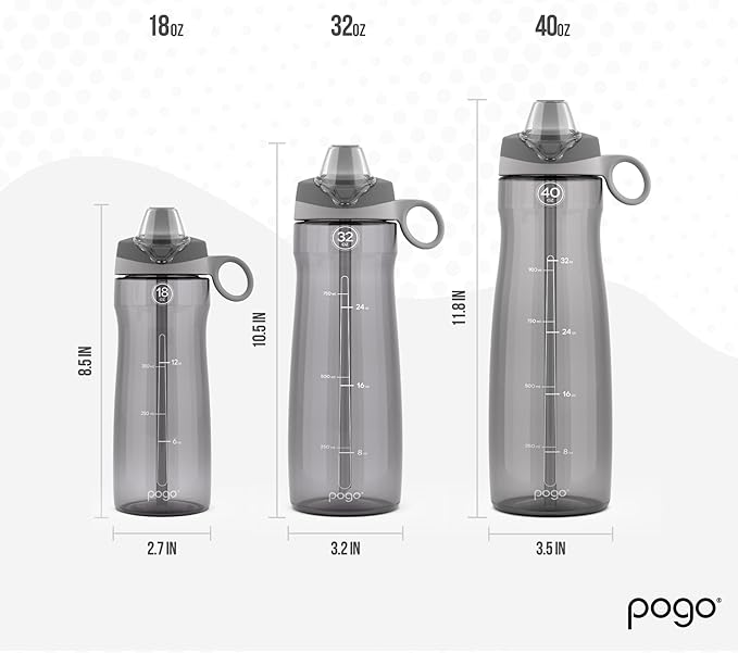 Pogo 18oz Plastic Water Bottle with Straw Lid with Carry Handle, Reusable, BPA Free, Dishwasher Safe, Perfect for Travel, School, Outdoors, and Gym