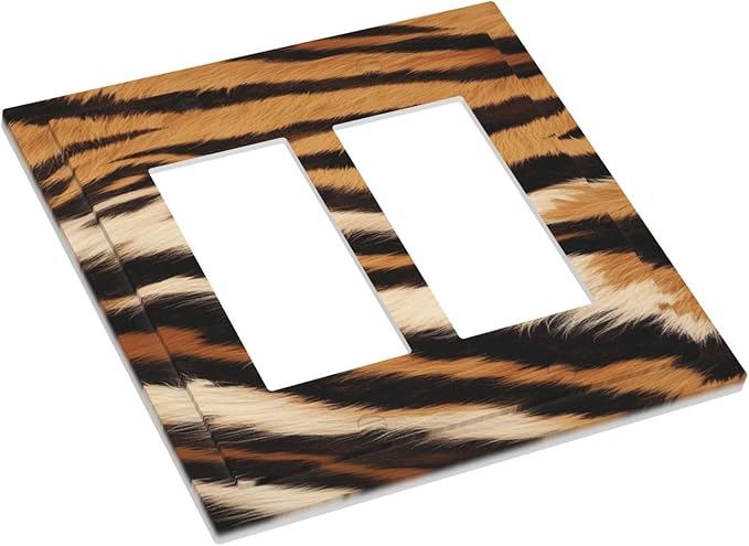 Tiger Texture Wild Animal Skin Pattern Print Decorative Outlet Covers 2 Gang Double GFCI Rocker Electrical Wall Panels Light Switch Cover Plate for Kids Room Office Decor
