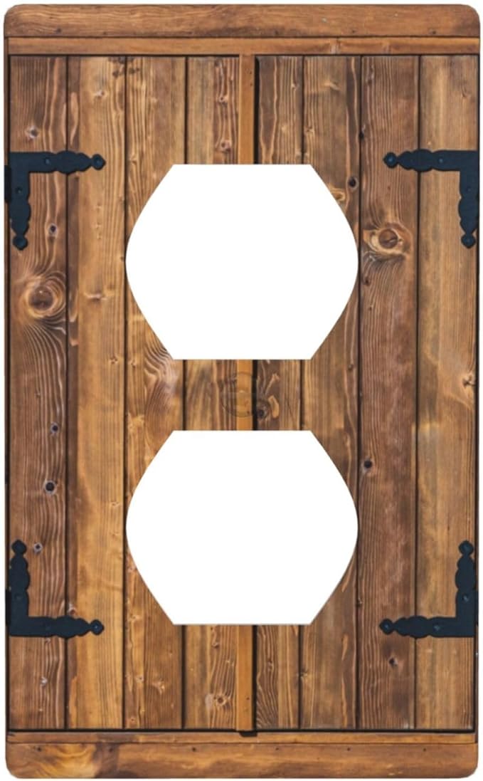 Printed Faux Wood Design Duplex Outlet Cover, 1-Gang Standard Wall Plate, Flat Surface Printing, Polycarbonate Decorative Receptacle Cover