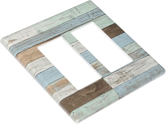 Farmhouse Wood Vintage Double Gang Rocker Decorative Light Switch Cover, 2-Gang Wall Plate Outlet Cover