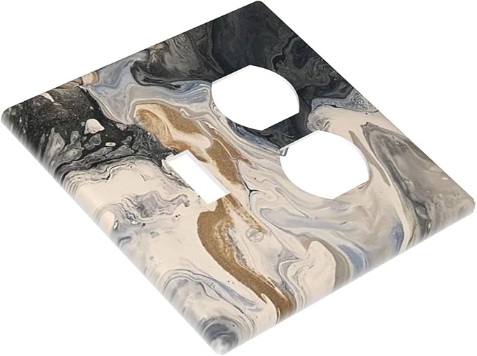 Wallplates Black Gold Swirl Fluid Painting Marble 1 Toggle 1 Duplex Switch Plate Electrical Gfci Faceplate Decorative Light Switch Covers For Bathroom Kitchen Decor