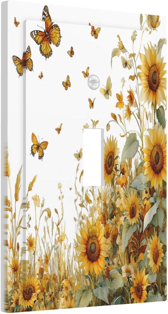 Sunflower Gold Wildflowers Summer Butterfly Decorative Light Switch Cover 1 Gang Single Toggle Device Electrical Faceplate Switchplates Decorator Outlet Wall Plate for Bedroom Living Room Decor