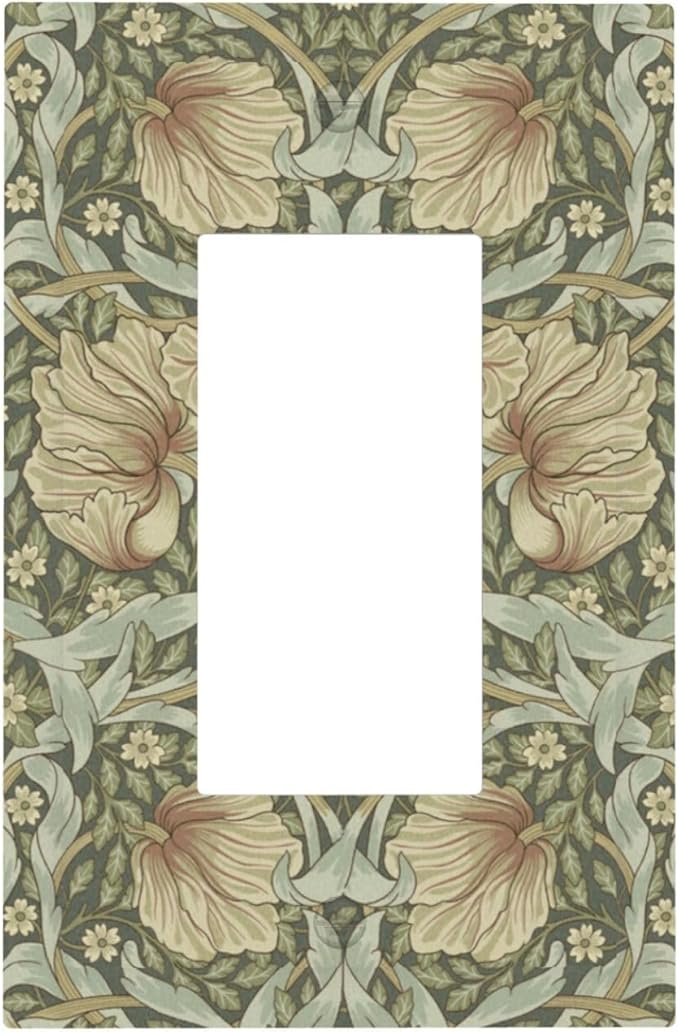 William Morris Pimpernel Flowers Single Light Switch Cover Plate Vintage Floral Green Botanical 1 Gang Rocker Switchplate Decorative Electrical GFCI Wallplate for Country Bedroom Home Décor