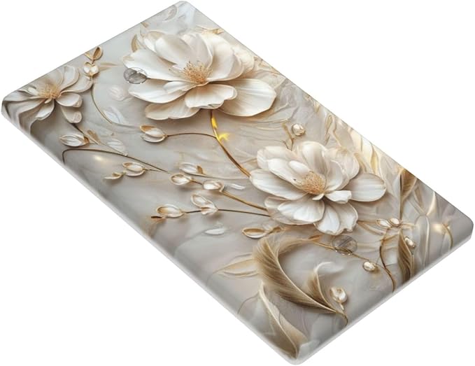 Decorative Art Light Switch Covers Elegant White and Gold Florals 1 Gang No Device Blank Switchplate Electrical Faceplate for Home Decor