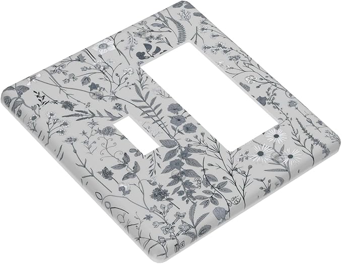 Boho Wild Flowers Farm Floral 2 Gang Single Toggle Rocker Combination Light Switch Cover Decorative Wall Plate Cover Electrical Faceplate Switchplate GFCI for Bathroom Bedroom Home Kitchen Decorate