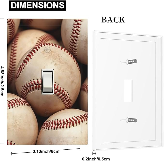 Vintage Baseball 1-Gang Toggle Light Switch Plate, Americana Baseball Decorative Wall Plate for Sports Fan Decor