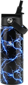 KEWIXY 18oz Boys Water Bottle with Straw, Easy Slide Lid, Leak Proof, Keep Cold 24H, Vacuum Insulated Tumbler, Metal Stainless Steel with Handle for School & Sport, Lightning