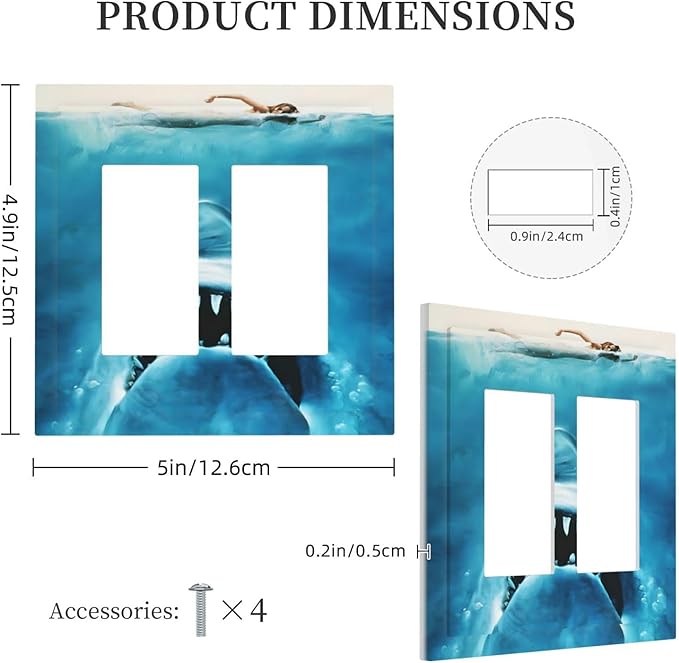 Swimming Woman Funny Shark Blue Ocean Decorative Outlet Covers 2 Gang Double GFCI Rocker Electrical Wall Panels Light Switch Cover Plate for Kids Room Bedroom Decor