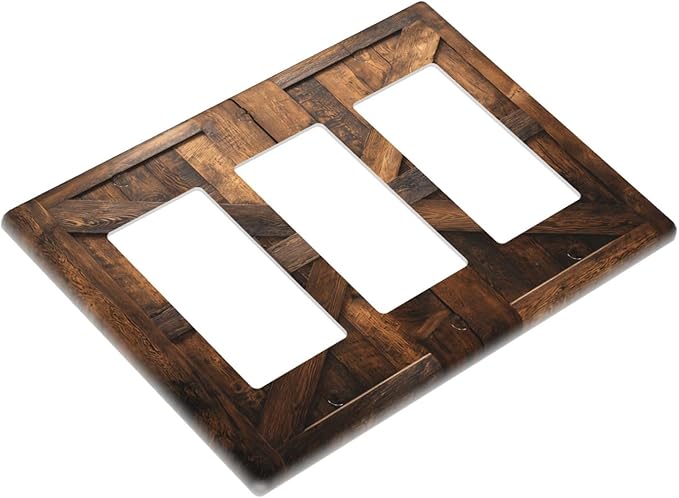 Decorative Outlet Covers Retro Brown Wood Barndoor 3 Gang Light Switch Cover Plate Triple Rocker Wall Plates for Electrical Outlets Switch Plate Covers for Farmhouse Home Decor